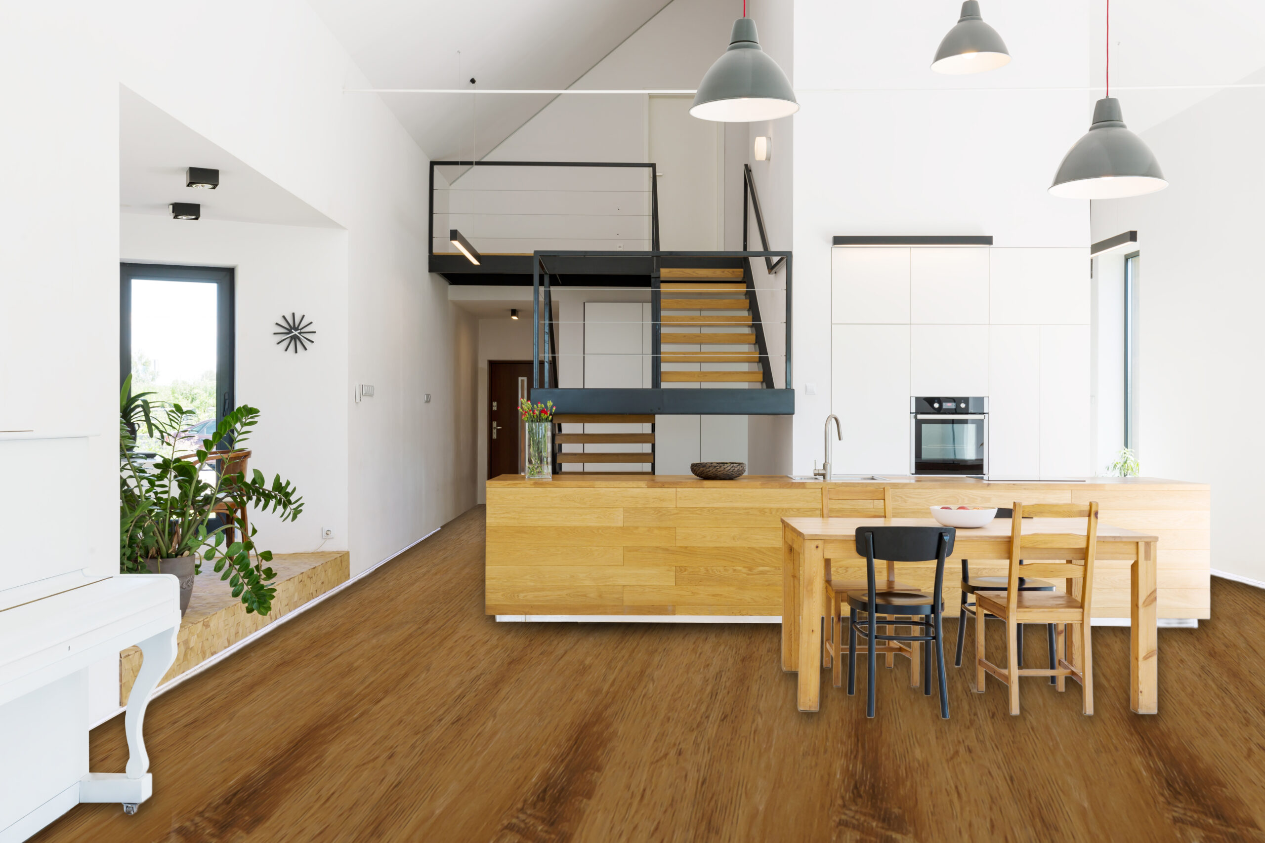 Spacious open kitchen with a dining room in a modern house